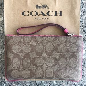 Coach Bags - Large Wristlet in Khaki/Magenta Coach Bags - Large Wristlet in Khaki/Magenta